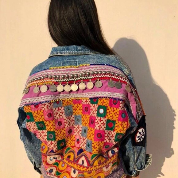 RARE embroidered vintage upcycled denim jacket - Picture 2 of 9